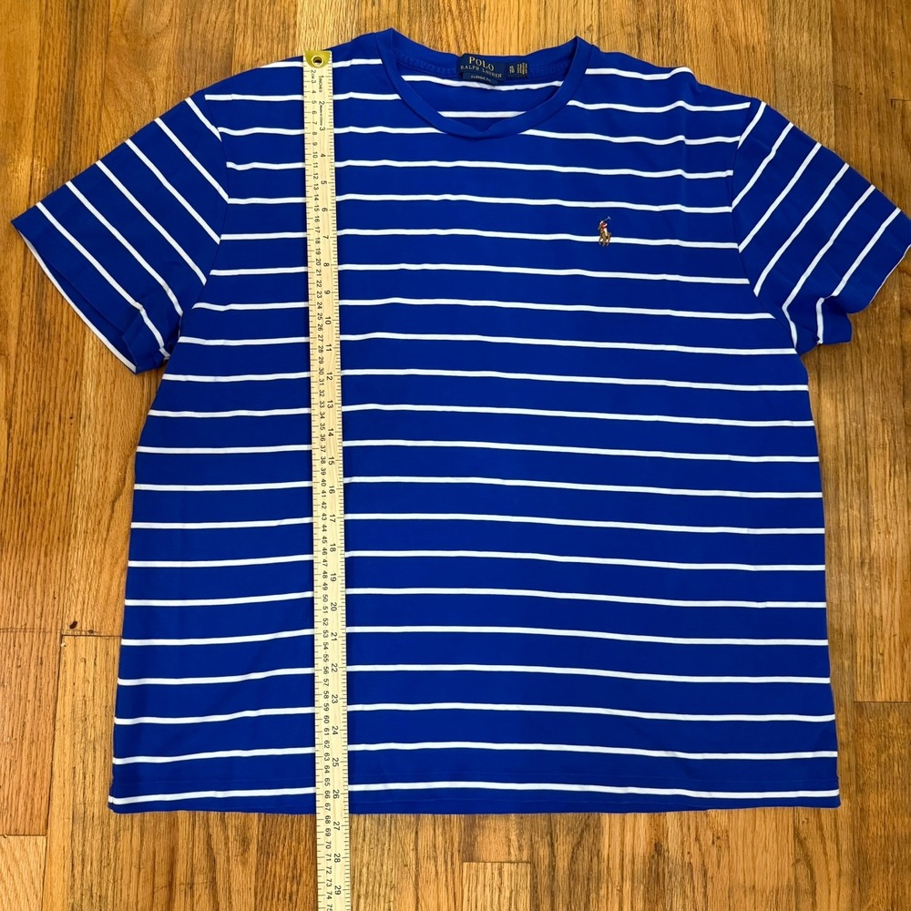 Polo Ralph Lauren Shirt Mens XL Blue White Striped Crew Neck Short Sleeve Tee - Picture 6 of 12